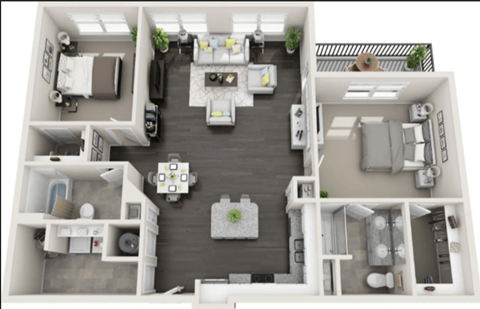 Floor plan for 2 beds, 2 baths, 1417 sqft